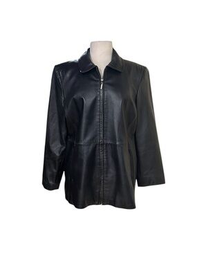STYLE & CO Women’s Black Leather Jacket Size L Petite 90s Vintage Gilmore Girls